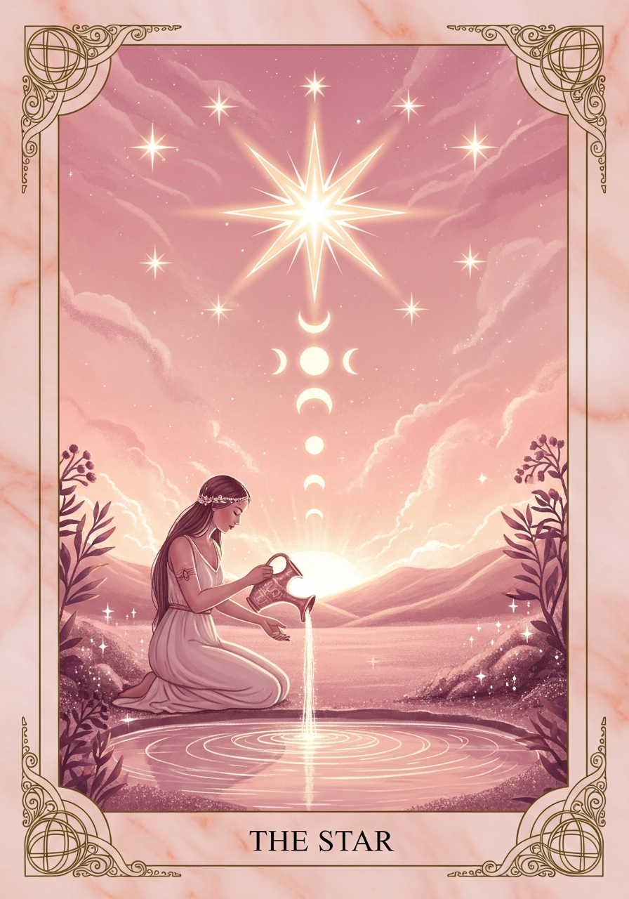 The Star tarot card — rose quartz marble with gold borders
